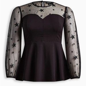 TORRID PEPLUM STRETCH WOVEN GLITTER STAR ORGANZA TOP 3X NWT